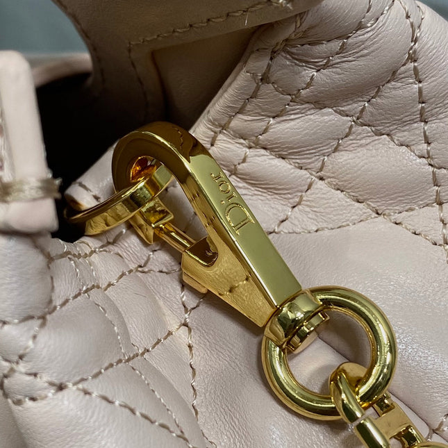 DIOR 25S JOLIE TOP HANDLE MINI BAG 18 IN BABY PINK CALFSKIN GOLD HARDWARE