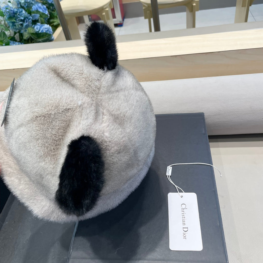 BUCKET HAT WITH CUTE BEAR EARS IN RHINO GRAY RABBIT FUR 434967