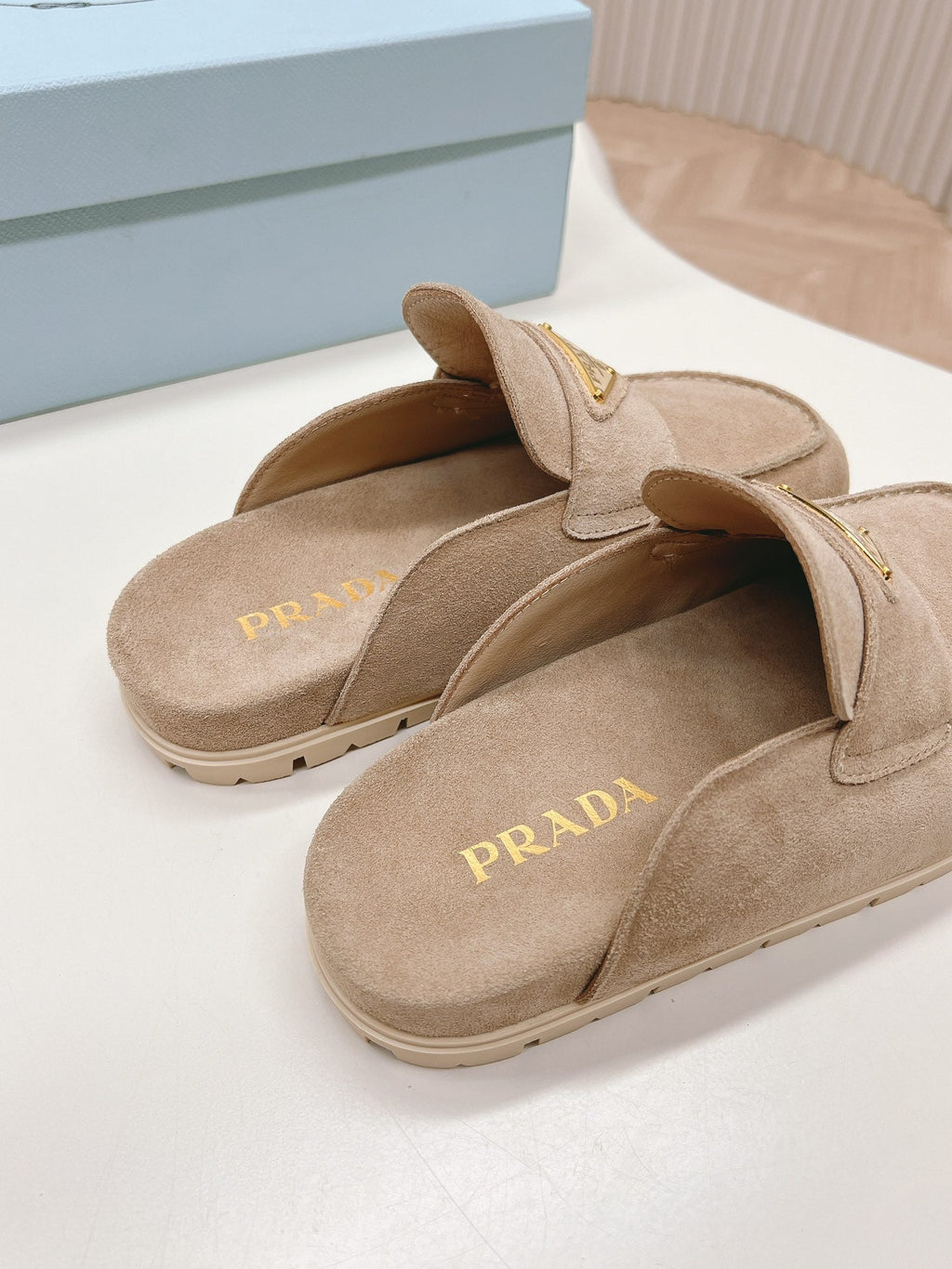 PRA SABOTS MULES LIGHT BROWN SUEDE