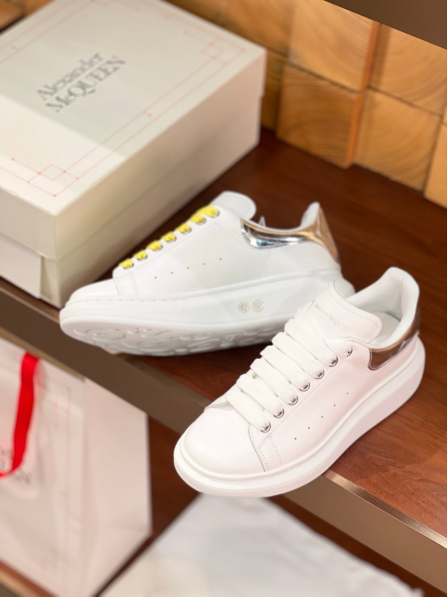 OVERSIZED SNEAKERS IN WHITE CALFSKIN SILVER HEEL TWO-TONE LACES