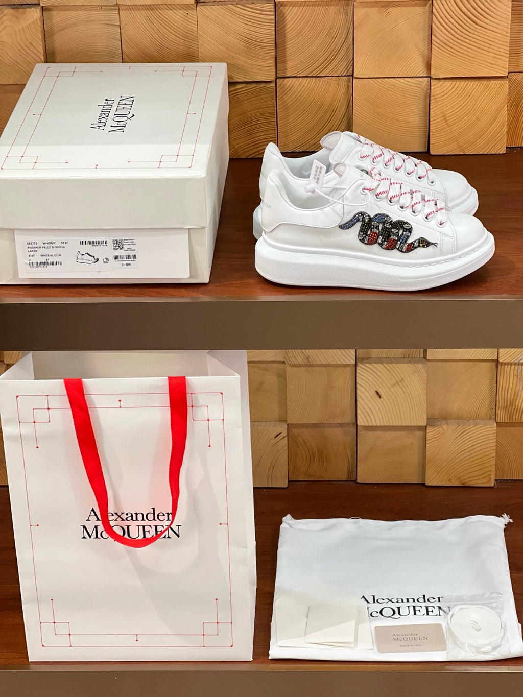 OVERSIZED SNEAKERS IN WHITE CALFSKIN EMBROIDERED CRYSTAL SNAKE