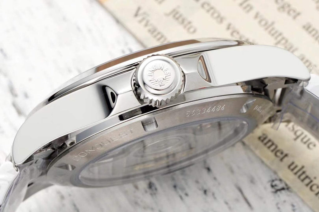 CONQUEST WATCH SILVER CASE WITH BABY PINK DIAL