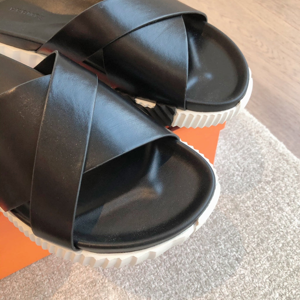 HM INFRA SANDAL BLACK AND WHITE CALFSKIN