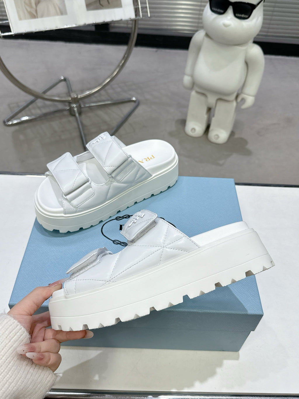 PRA STRAP SANDALS 55MM IN WHITE CALFSKIN