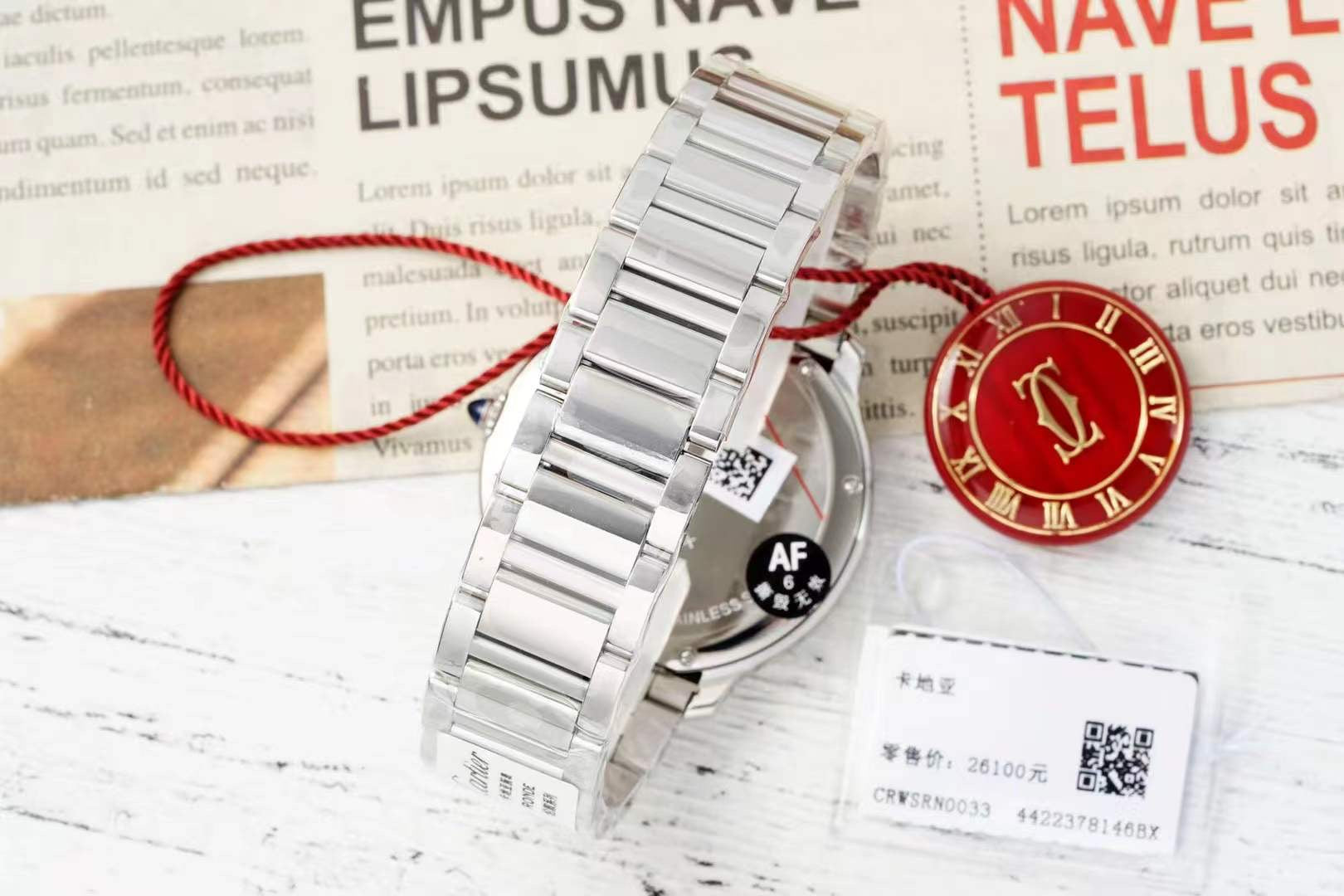 RONDE MUST DE CARTIER WATCH SILVER CASE AND CHERRY RED DIAL WITH CRYSTALS