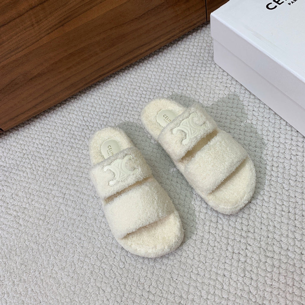 CELINE 26S TWO-STRAP SANDALS IN WHITE WOOL