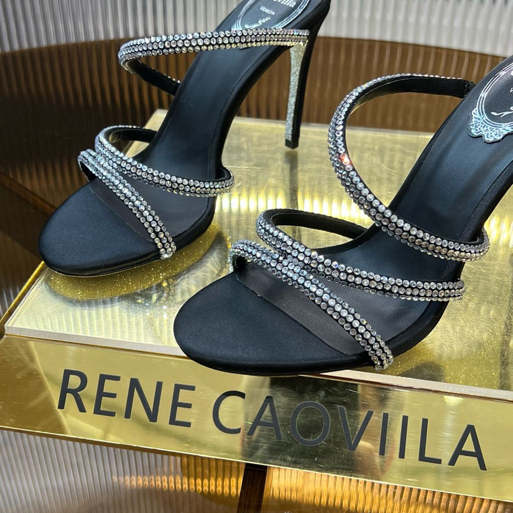 CLEO BLACK SANDAL WITH CRYSTALS 95 MM