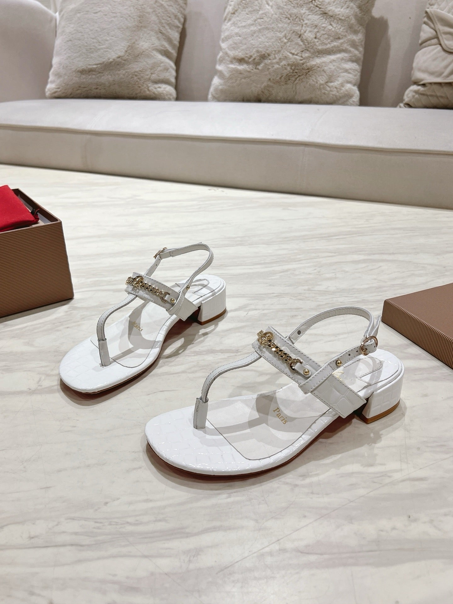 THONG SANDALS SLINGBACK 25MM IN SNAKE-EFFECT WHITE CALFSKIN