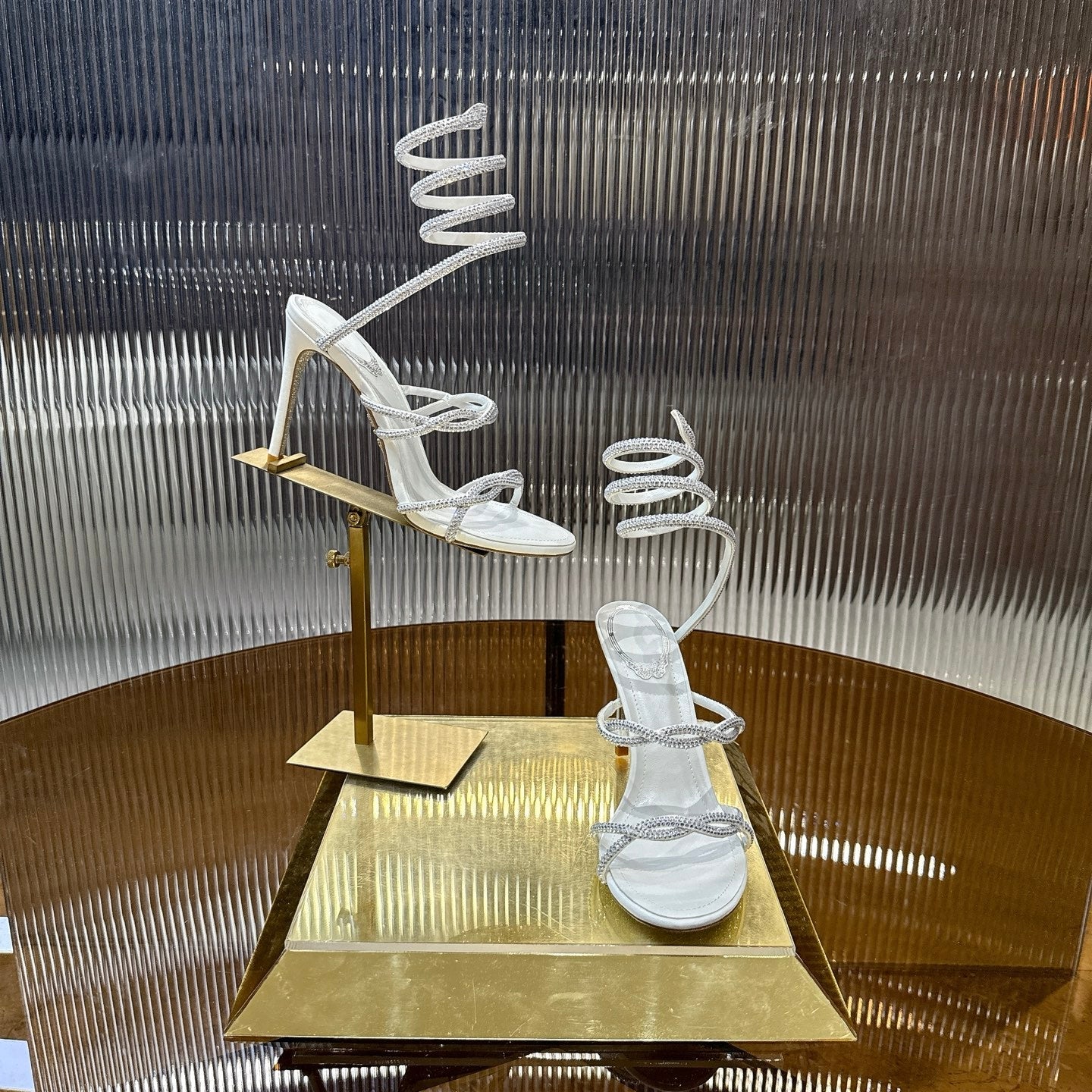 RENE CAOVILLA 26S CRYSTAL WRAP HEELS 95 MM IN WHITE LAMBSKIN