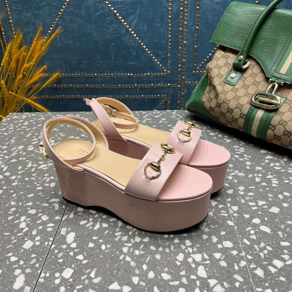GG HORSEBIT PLATFORM SANDAL PASTEL PINK CALFSKIN