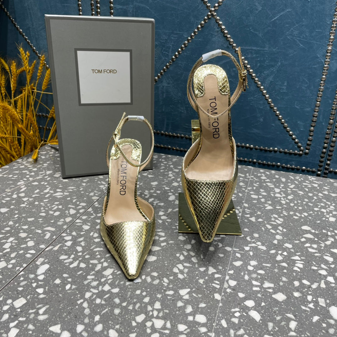HIGH HEELS 10 CM IN GOLD SNAKE PATTERNED CALFSKIN