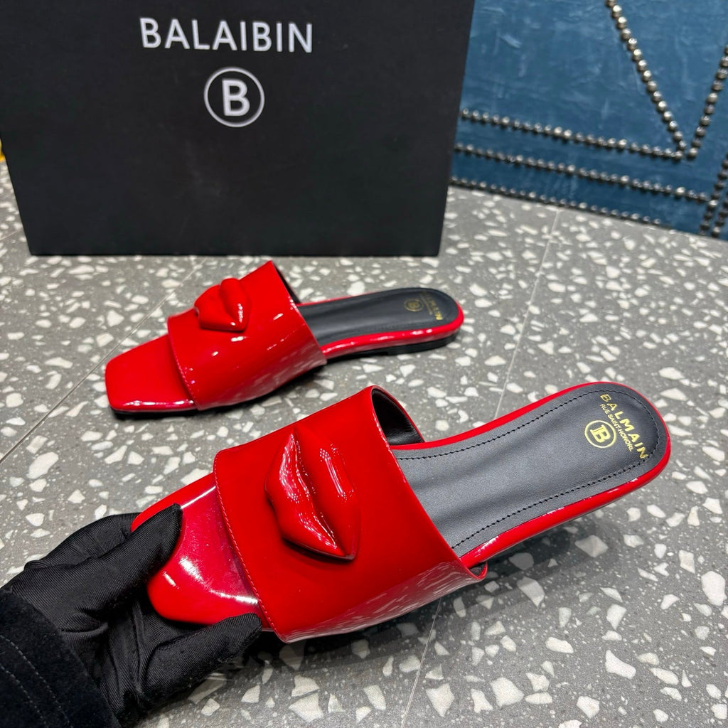 BALMAIN 26S SLIPPERS IN RED GLOSSY CALFSKIN