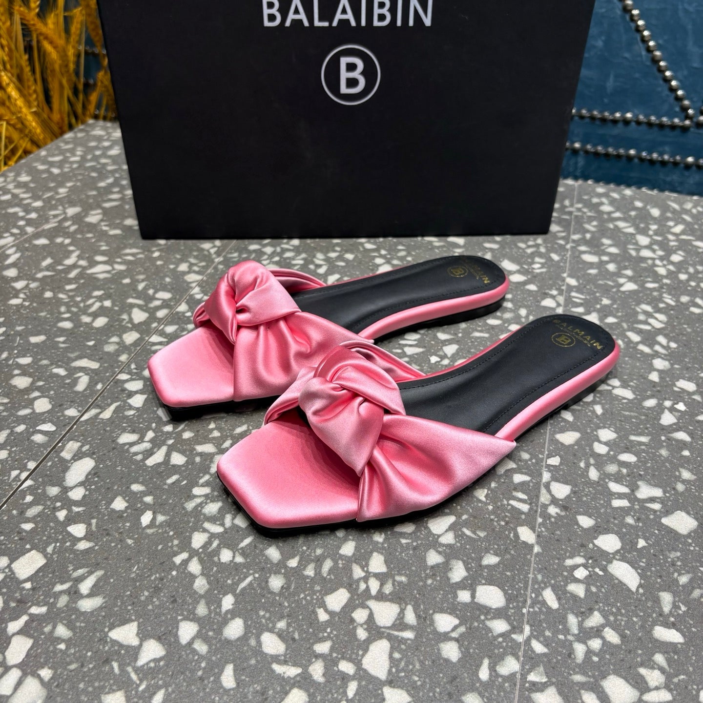 BALMAIN 26S SLIDES IN PINK SATIN