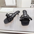 LOEWE 26S KITTEN HEEL KNOT SANDALS 45MM IN BLACK CALFSKIN