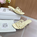 LOEWE 26S PETAL ANAGRAM KITTEN HEEL SANDALS 45MM IN CREAM WHITE SOFT CALFSKIN