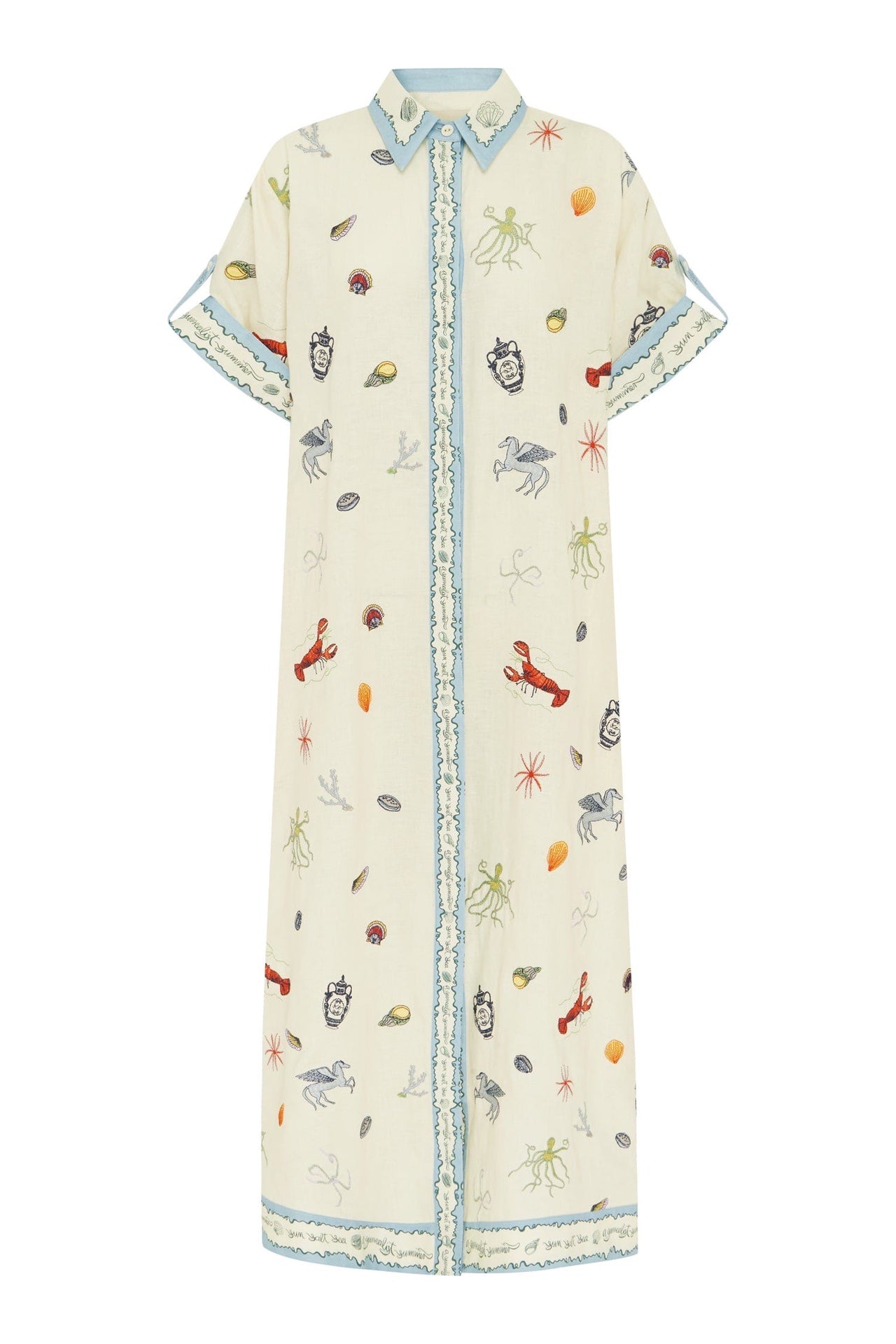 ALEMAIS LONG SHIRT DRESS WITH BELT AND OCEAN-INSPIRED PRINT 267458