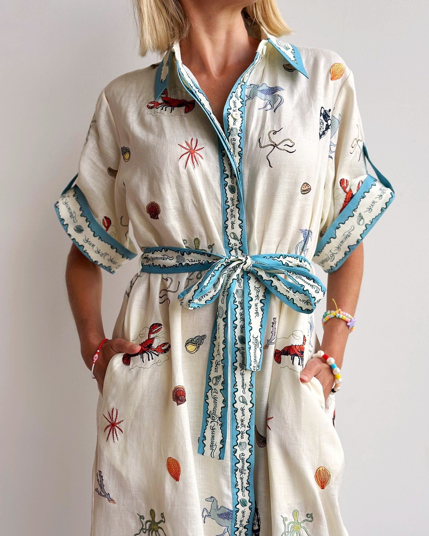 ALEMAIS LONG SHIRT DRESS WITH BELT AND OCEAN-INSPIRED PRINT 267458