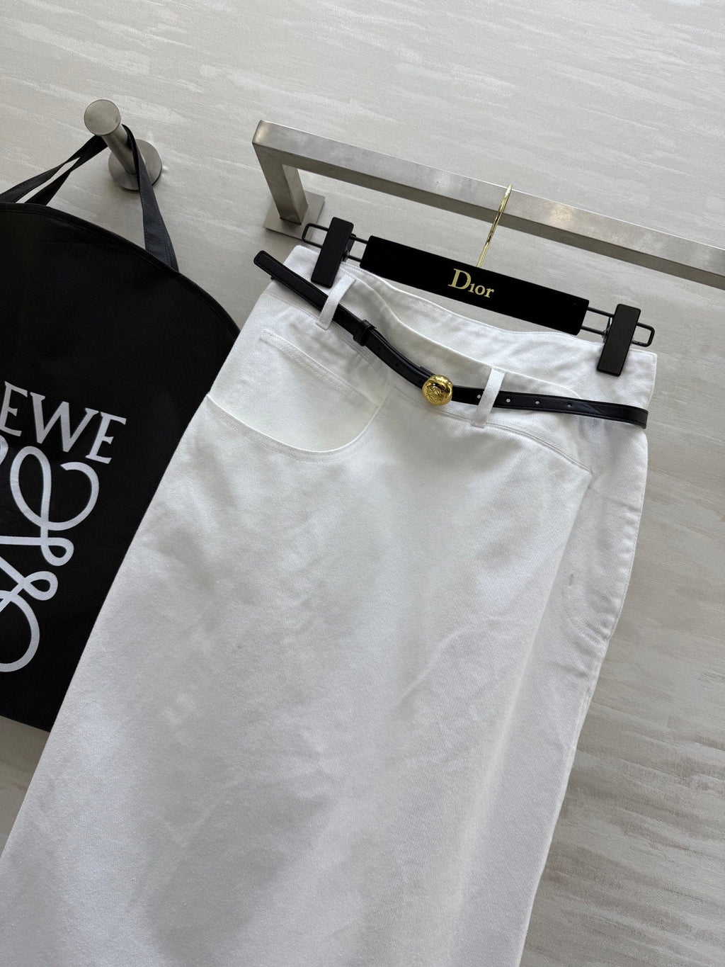 Loewe 25 Belt Skirt White Cotton