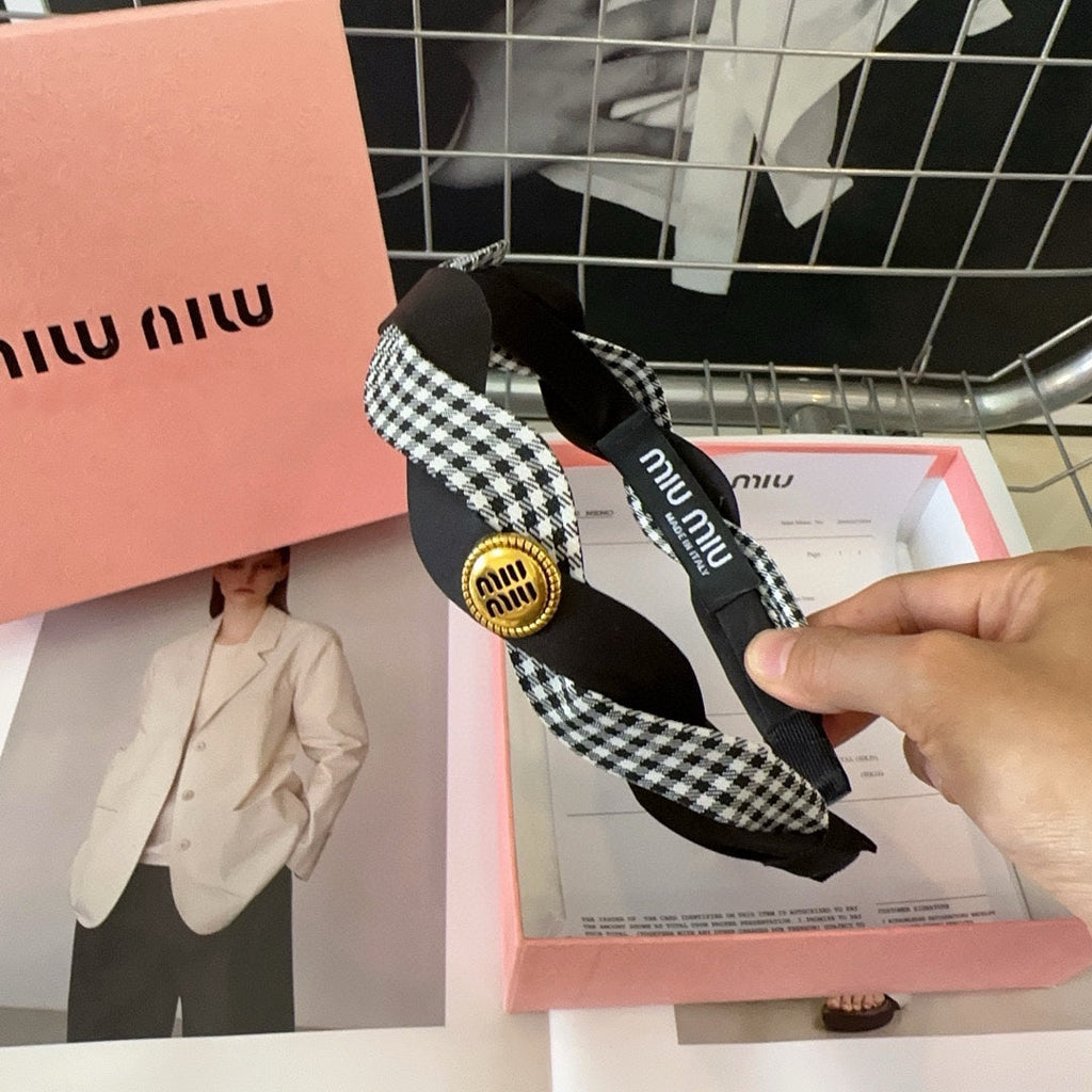 HEADBAND IN BLACK SILK MIX PLAID COTTON 412529