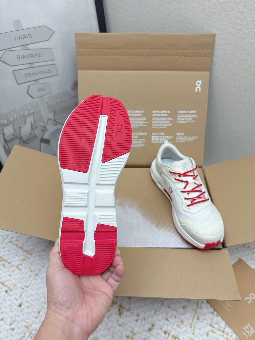 LOEWE 26S ON CLOUDTILT SHOES IN WHITE AND RED MESH