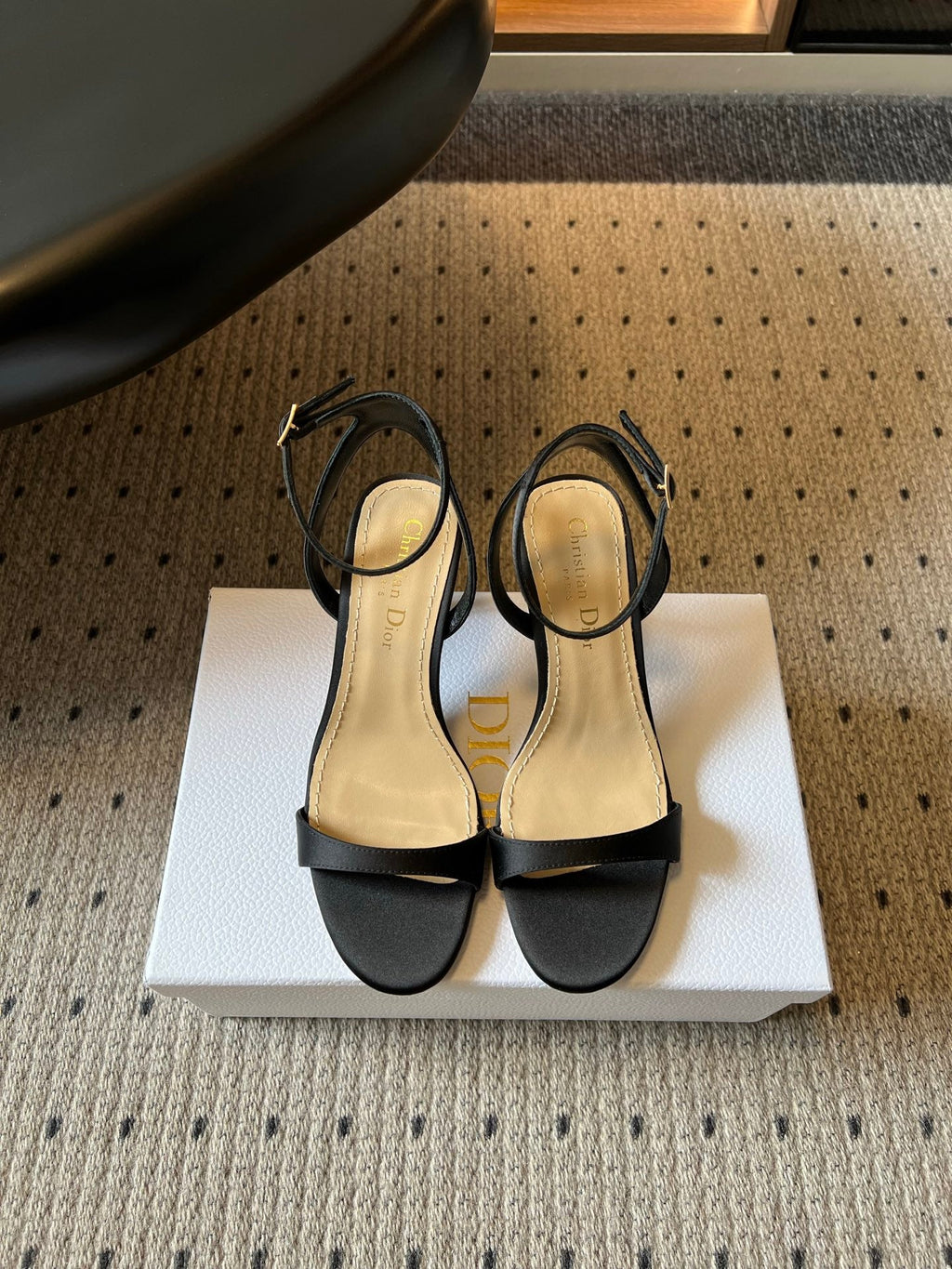DIOR 26S CRYSTAL HIGH-HEEL SANDALS 80 MM IN BLACK LAMBSKIN AND FABRIC
