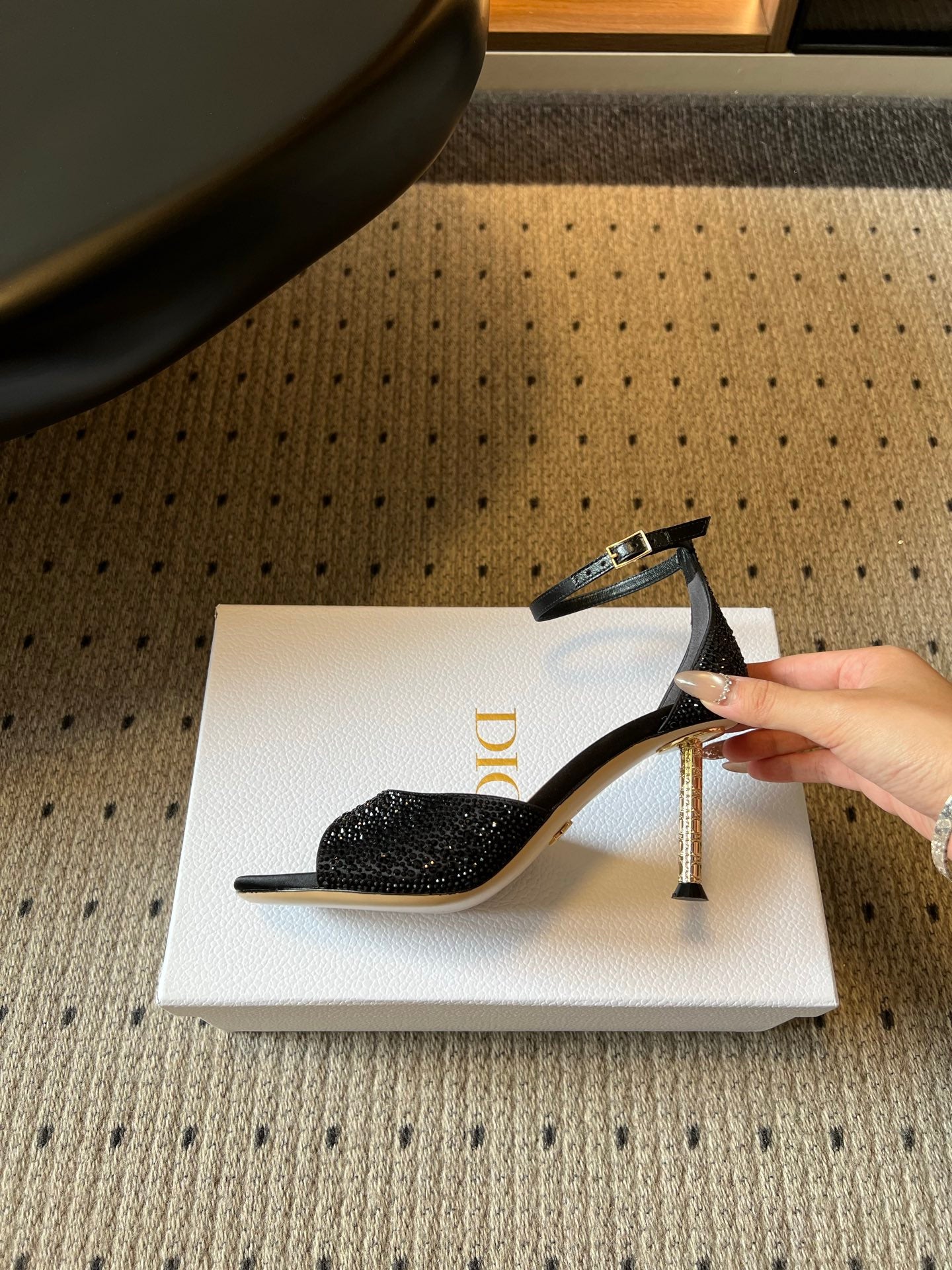 DIOR 26S HIGH-HEEL SANDALS 80 MM IN BLACK CRYSTAL-EMBELLISHED AND LAMBSKIN