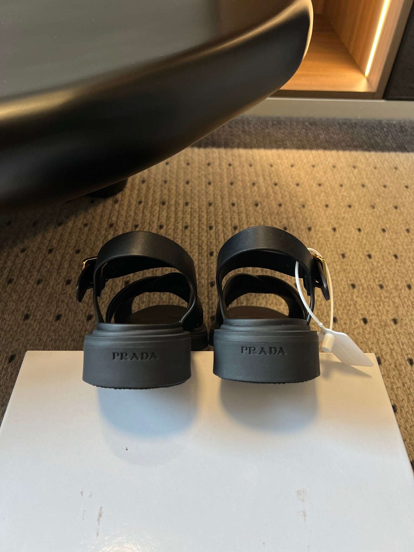 PRADA 26S CROSS STRAP PLATFORM SANDALS 35MM IN BLACK CALFSKIN