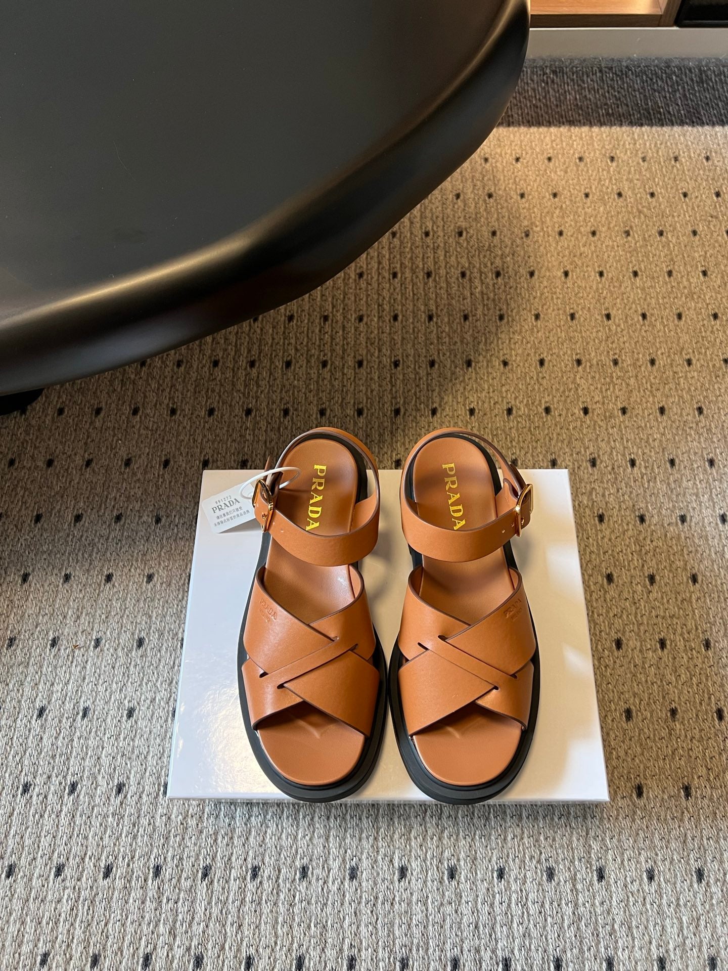 PRADA 26S CROSS STRAP PLATFORM SANDALS 35MM IN BROWN CALFSKIN