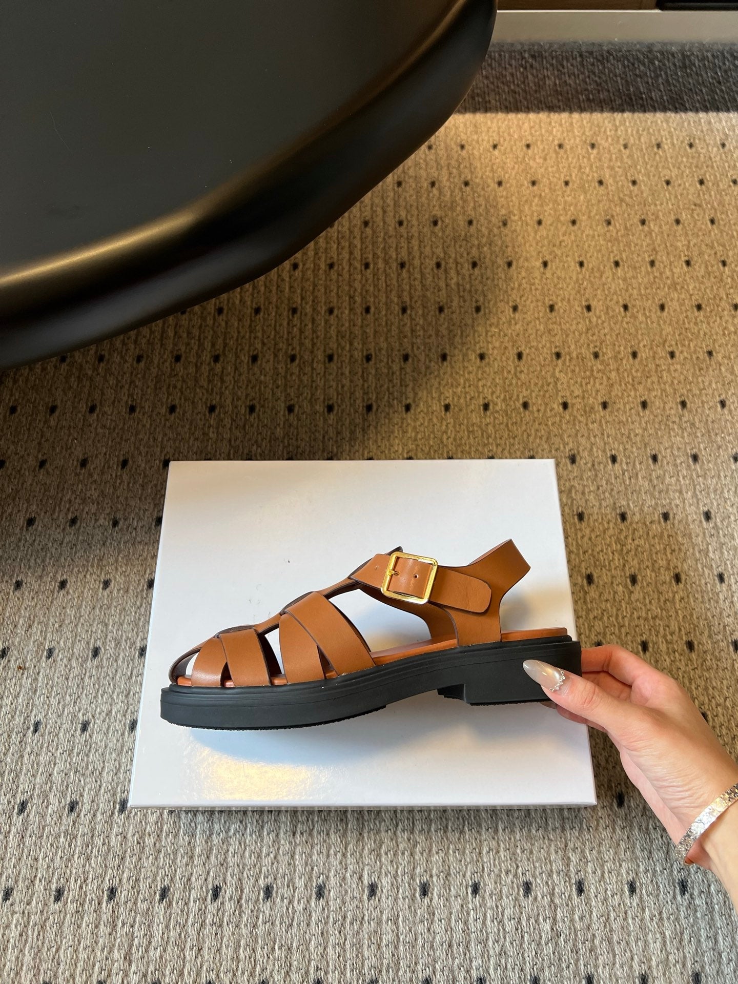 PRADA 26S ANKLE STRAP FISHERMAN SANDALS IN BROWN CALFSKIN