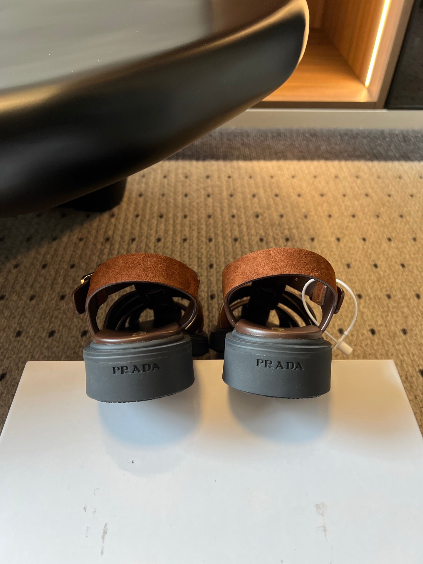 PRADA 26S ANKLE STRAP FISHERMAN SANDALS IN BROWN SUEDE