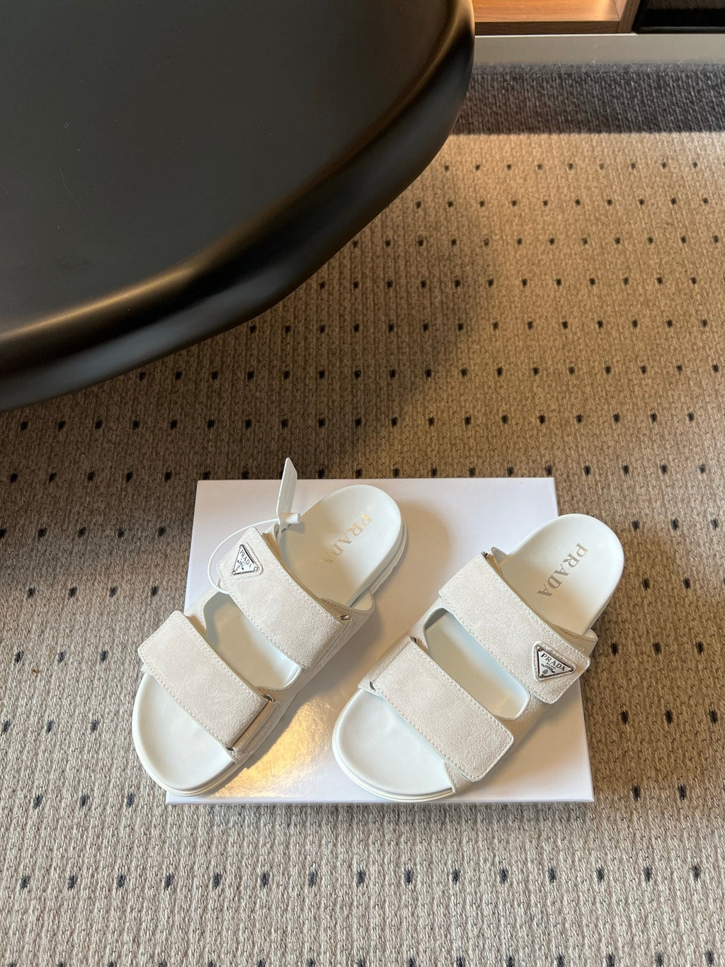 PRADA 26S DOUBLE STRAP SLIDES 35MM IN IVORY WHITE SUEDE