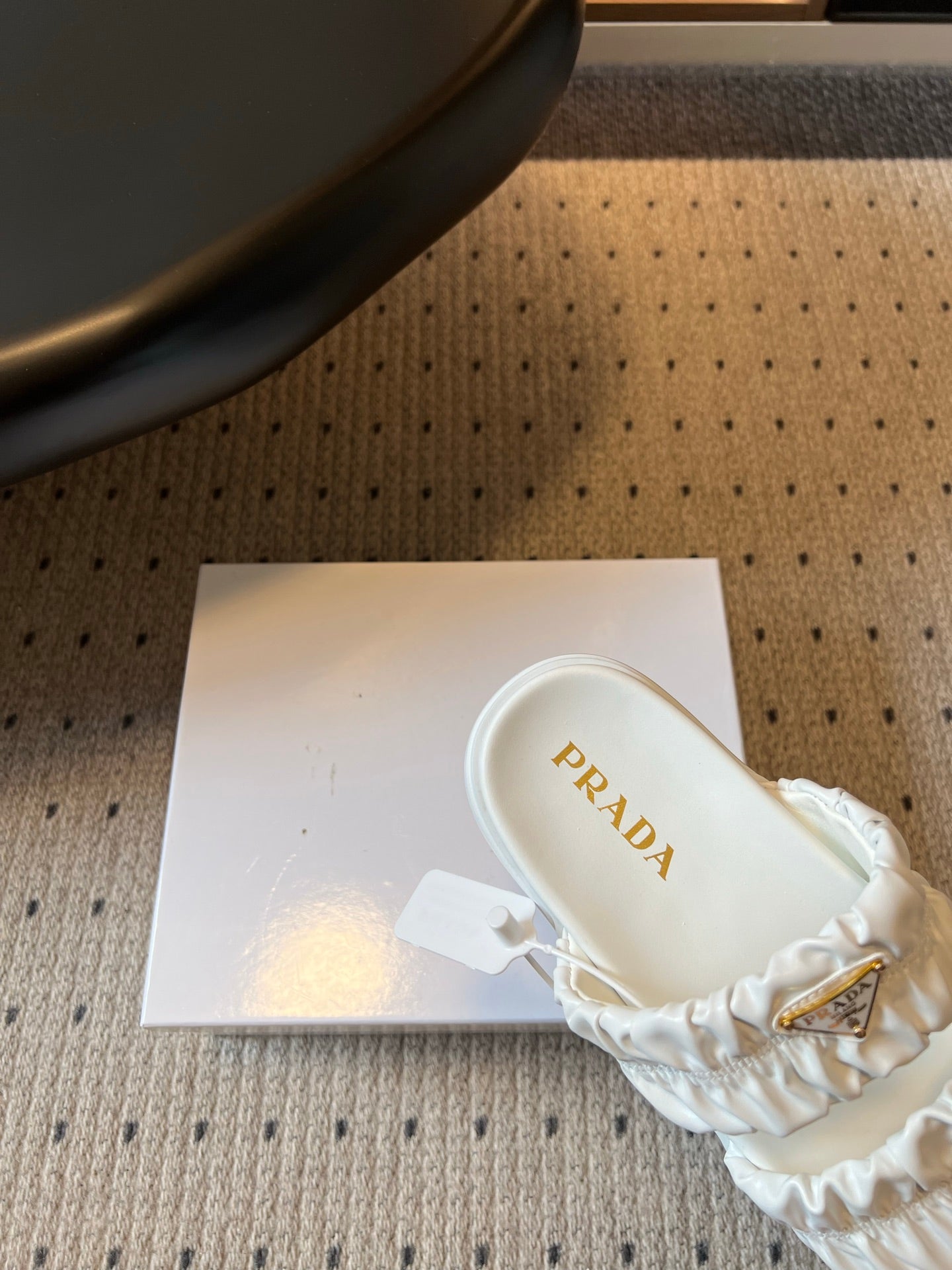 PRADA 26S RUCHED DOUBLE STRAP PLATFORM SLIDES 55MM IN WHITE CALFSKIN