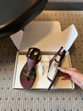 YSL 26S WIDE-STRAP THONG SANDALS IN DARK RED CALFSKIN