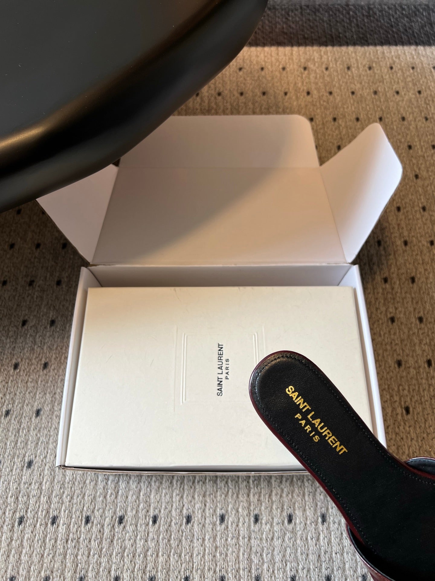 YSL 26S BABYLONE FLAT MULES IN DARK RED LAMBSKIN