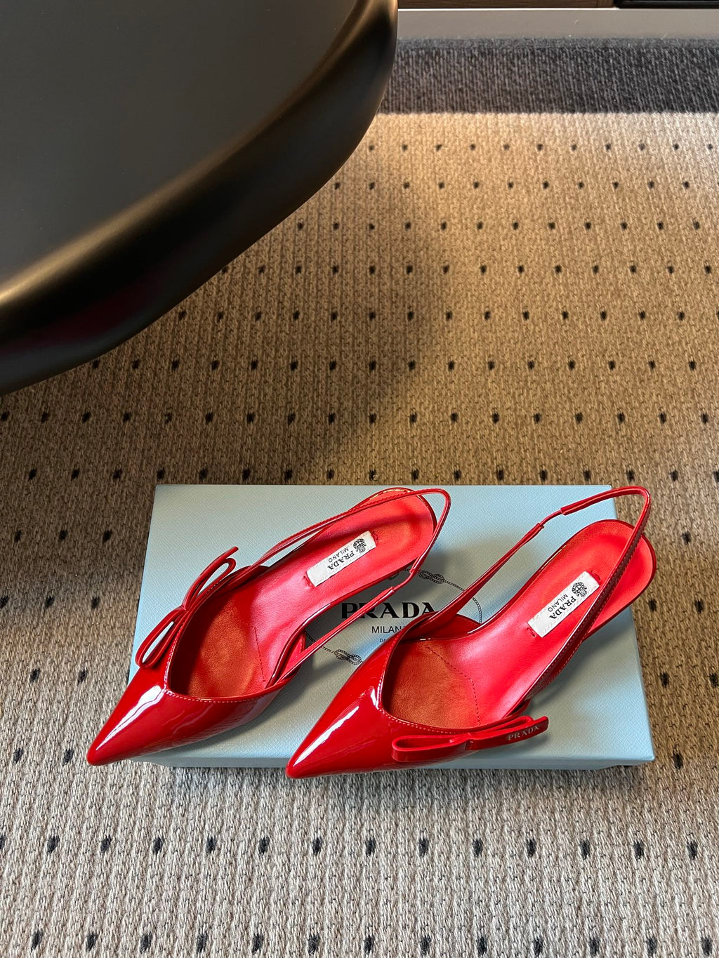 PRADA 26S BOW DETAIL SLINGBACK PUMPS 55MM IN RED PATENT CALFSKIN