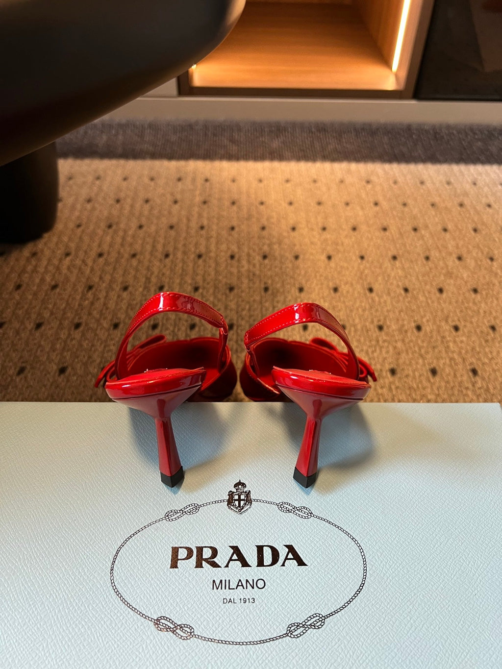 PRADA 26S BOW DETAIL SLINGBACK PUMPS 55MM IN RED PATENT CALFSKIN