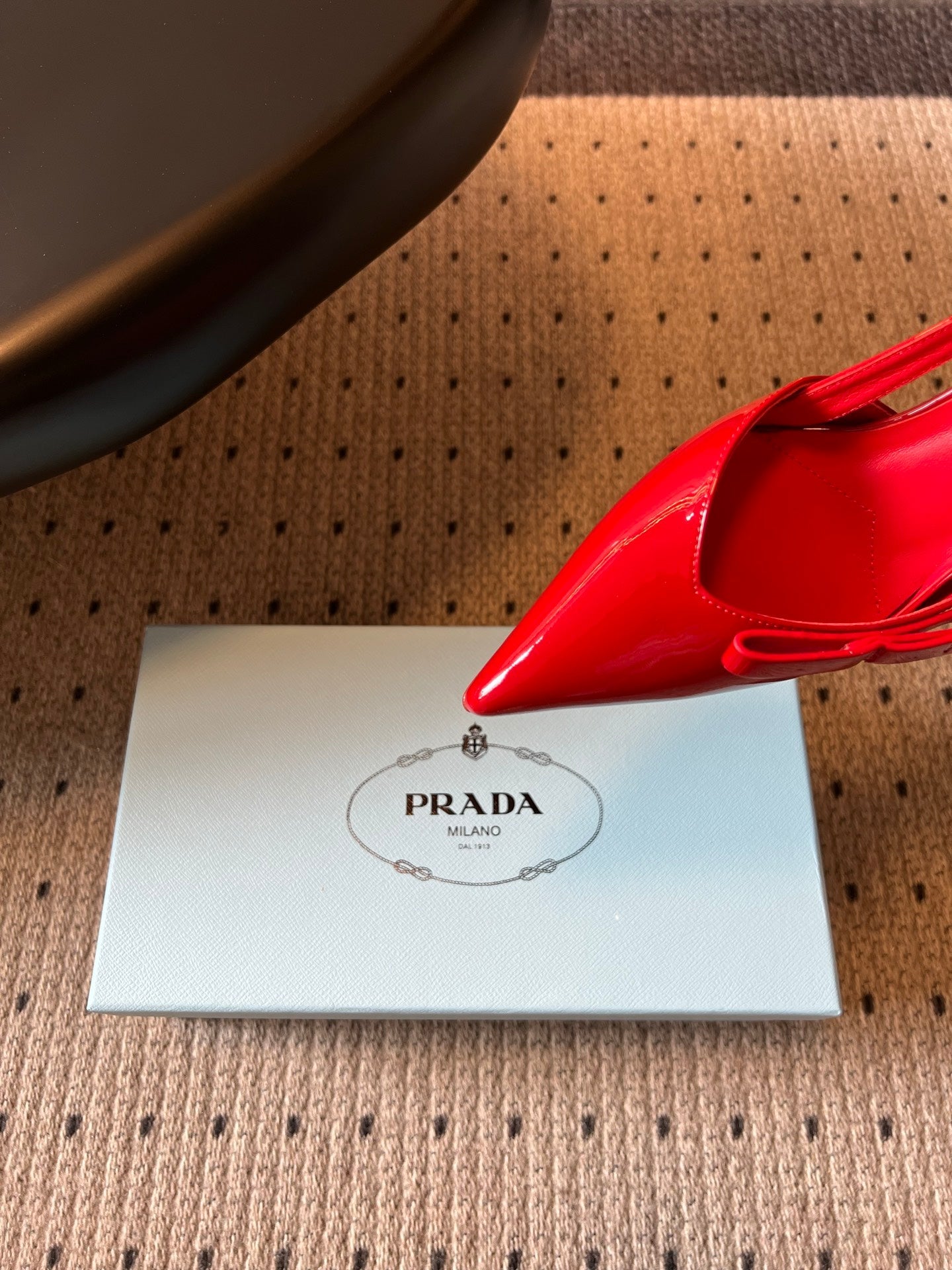 PRADA 26S BOW DETAIL SLINGBACK PUMPS 75MM IN RED PATENT CALFSKIN