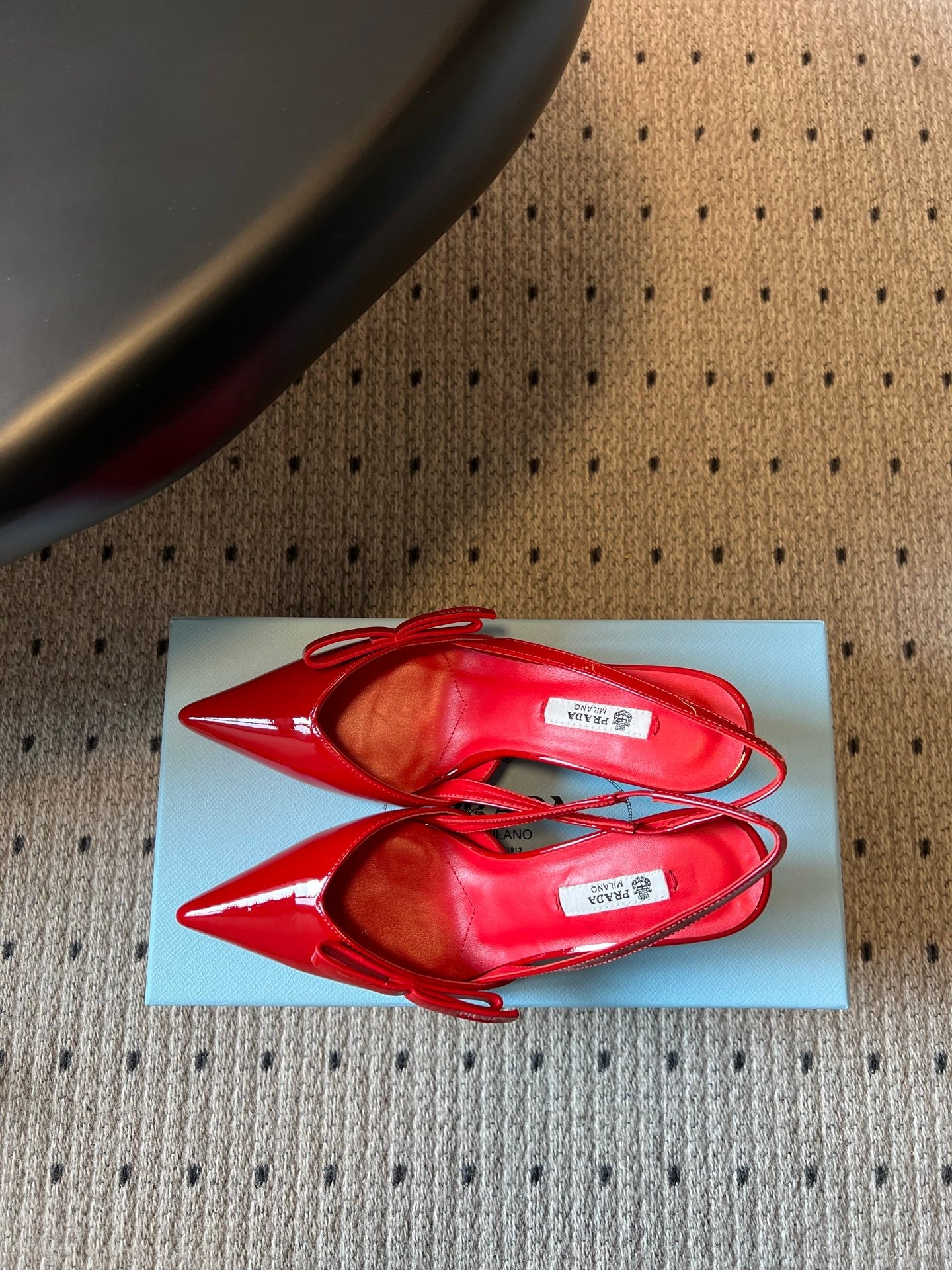 PRADA 26S BOW DETAIL SLINGBACK PUMPS 75MM IN RED PATENT CALFSKIN