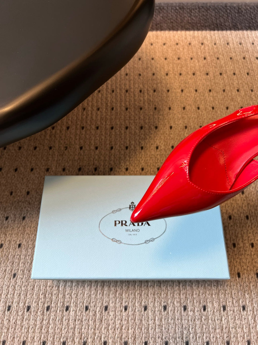PRADA 26S POINTED TOE SLINGBACK HEELS 55MM IN RED PATENT CALFSKIN