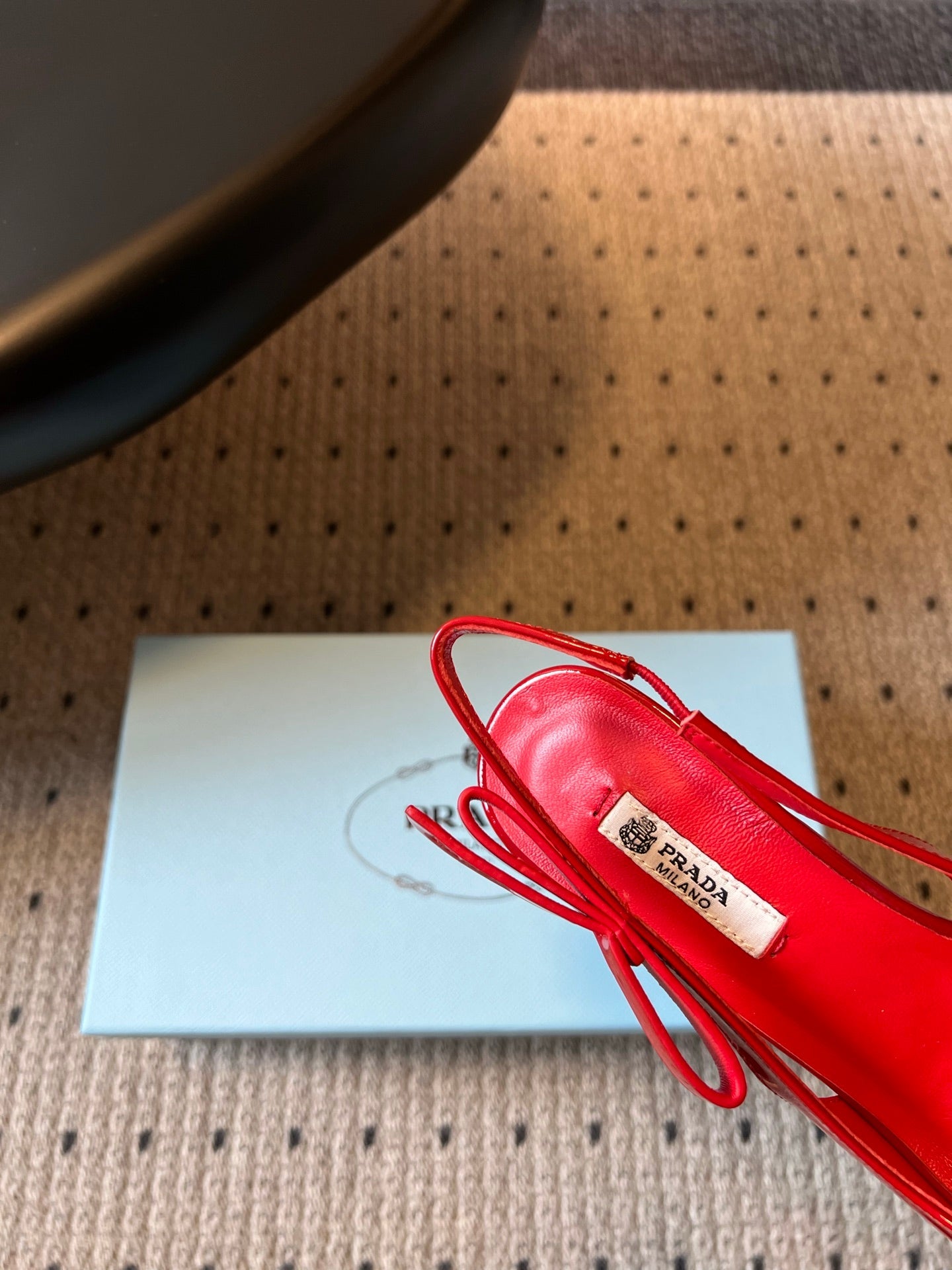 PRADA 26S POINTED TOE SLINGBACK HEELS 75MM IN RED PATENT CALFSKIN