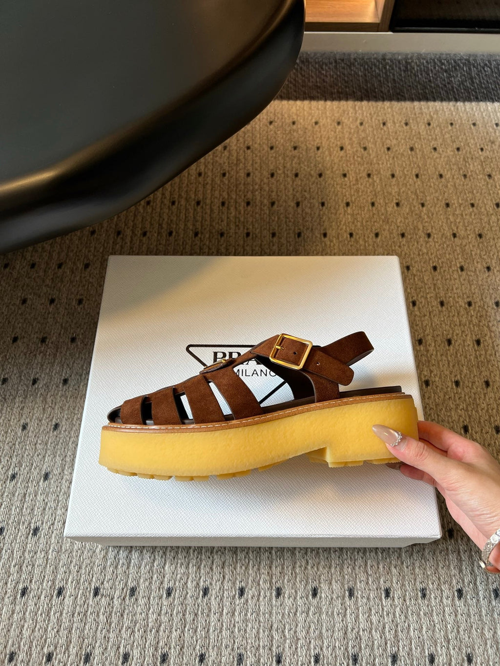 PRADA 26S FISHERMAN SANDALS 55MM IN BROWN SUEDE
