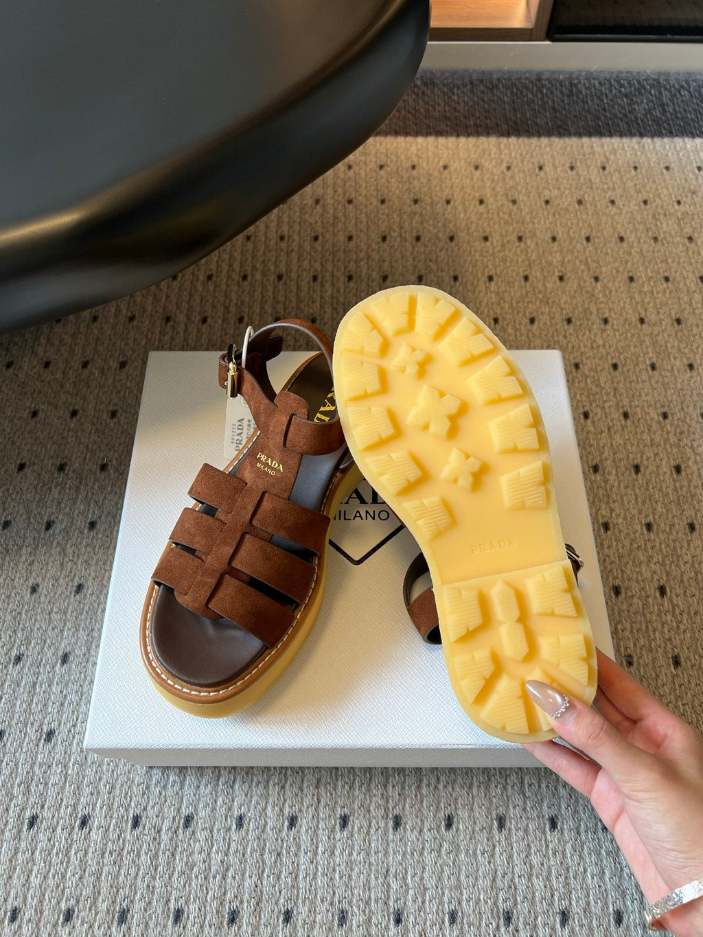 PRADA 26S SANDALS 55MM IN BROWN SUEDE