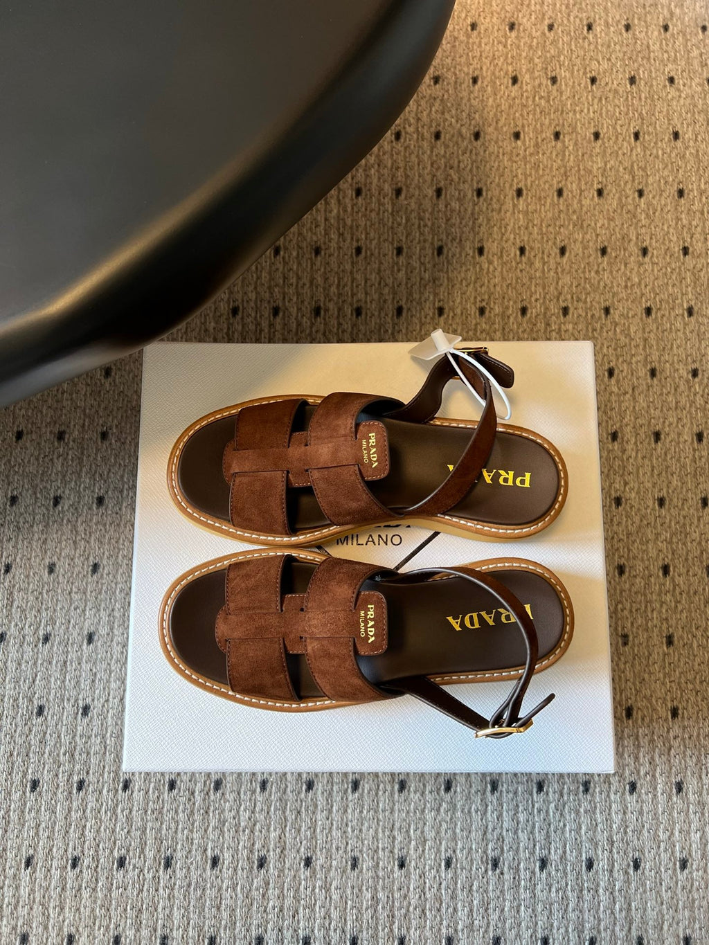 PRADA 26S PLATFORM SANDALS 55MM IN BROWN SUEDE
