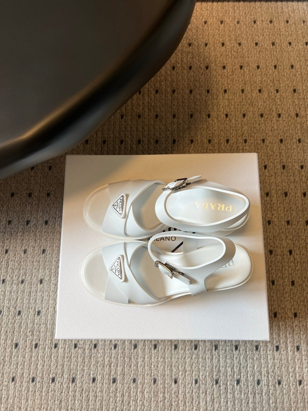PRADA 26S BLOCK HEEL SANDALS 85MM IN WHITE EVA FOAM