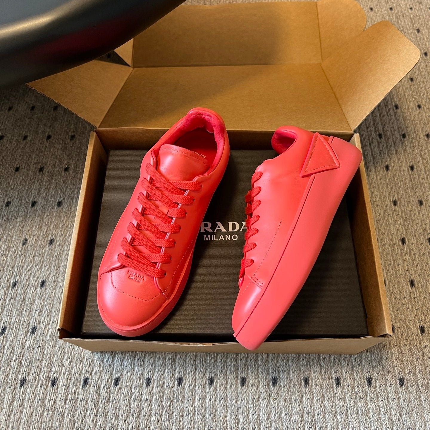 PRADA 26S LACE UP SNEAKERS 40MM IN RED CALFSKIN
