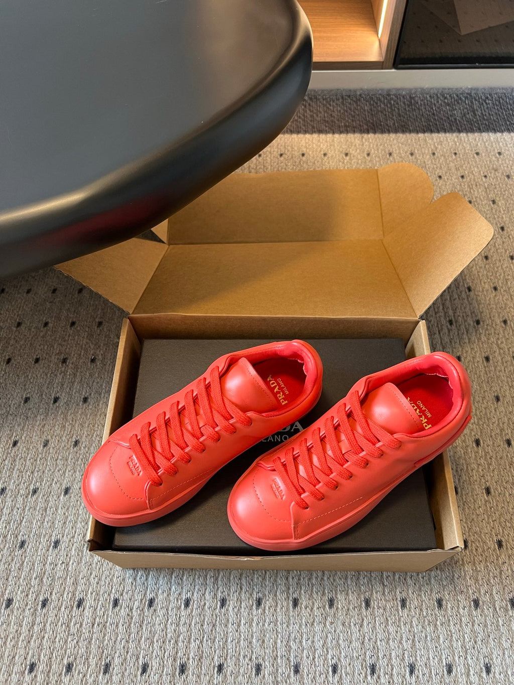 PRADA 26S LACE UP SNEAKERS 40MM IN RED CALFSKIN