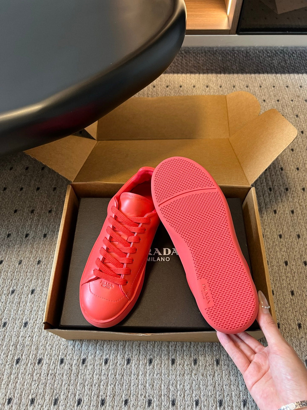 PRADA 26S LACE UP SNEAKERS 40MM IN RED CALFSKIN