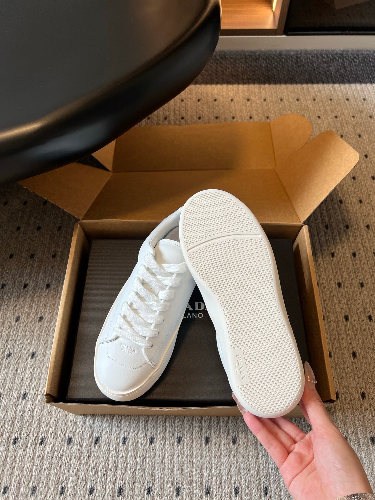 PRADA 26S LACE UP SNEAKERS 40MM IN WHITE CALFSKIN