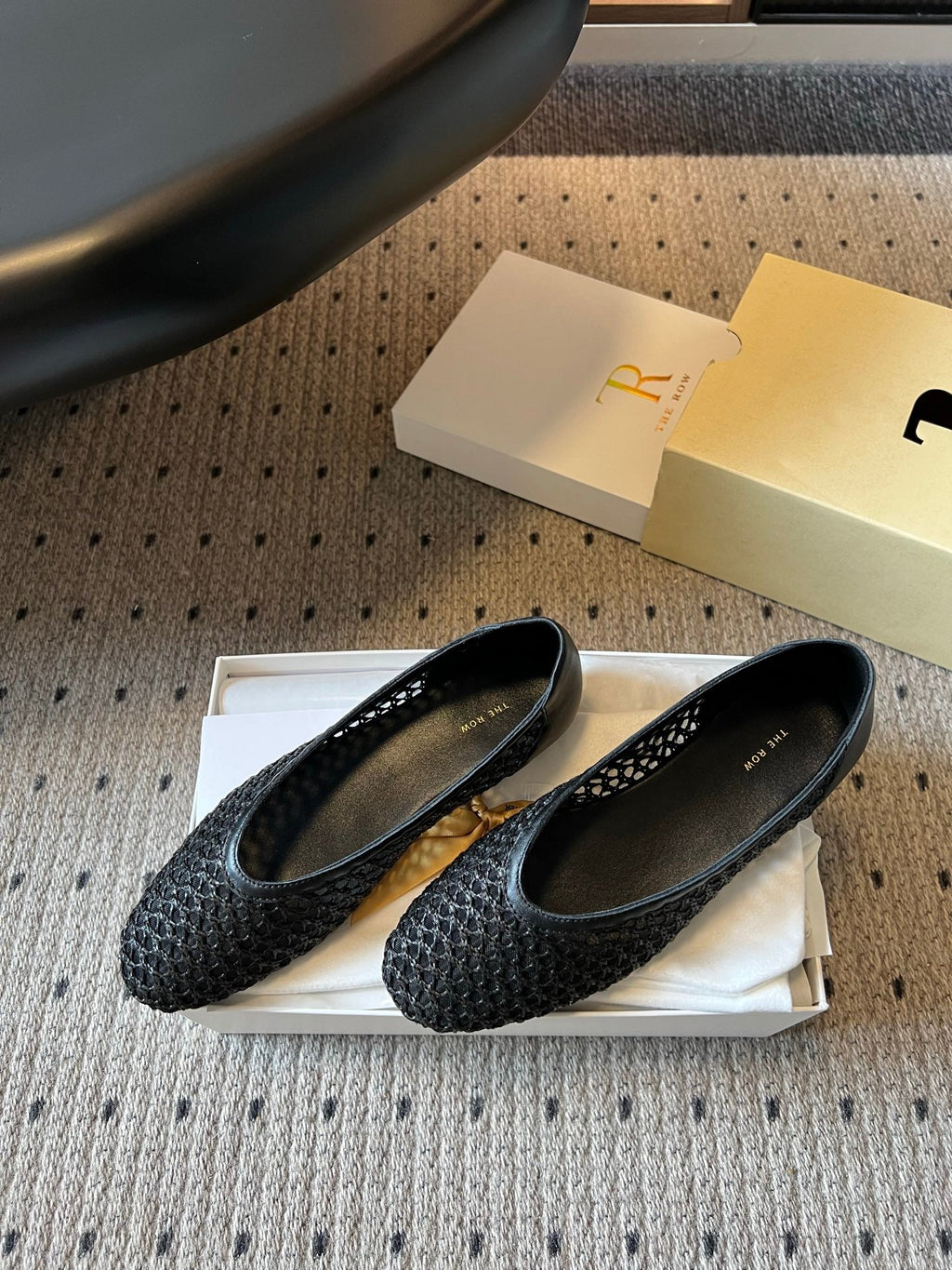 THE ROW 26S BALLET FLATS IN BLACK MESH