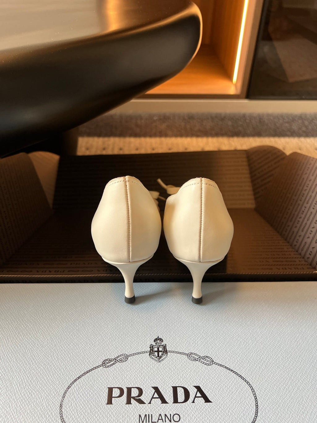 PRADA 26S POINTED TOE BOW FRINGE PUMPS 50MM IN IVORY WHITE CALFSKIN